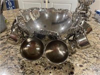 Silver plate Punch Bowl with Cups