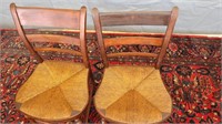 Pair Antique Wooden Side Chairs w/ Rush Seat