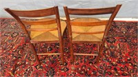 Pair Antique Wooden Side Chairs w/ Rush Seat