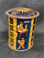 Vintage tin coin bank measures 3 1/2 x 3(1608)