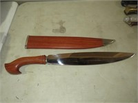 24" L CUSTOM FIXED BLADE KNIFE W/ WOOD SHEATH