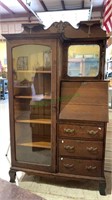 Antique oak secretary bookcase display cabinet -