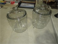 (2) GLASS STORE JARS