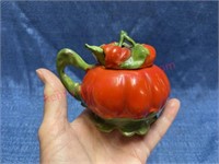 Old tomato condiment jar w/ spoon - 3in tall