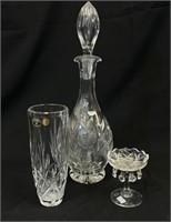 Cut Crystal Decanter, Vase, Candle Stand