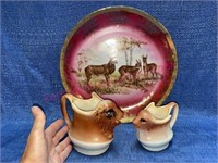 Bavaria Germany Stag 12in plate & 2 stag creamers