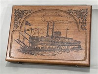 Wooden Box w/Riverboat Engraving
