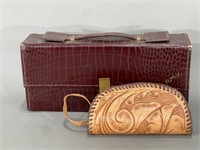 Tooled Leather Pouch & Cosmetics Box/Case