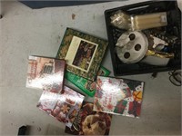 Cookbooks and box of misc items
