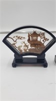 3 Pc. Chinese Carved Wooden Vignette in Glass Case