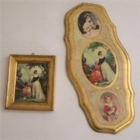 Gold Trimmed Antique Plaque and Pictures