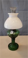 Vintage Glass Oil Lamp Green w/ White Shade