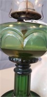 Vintage Glass Oil Lamp Green w/ White Shade