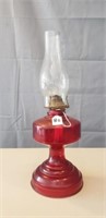 Vintage Glass Oil Lamp Red w/ Clear Chimney
