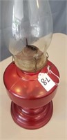 Vintage Glass Oil Lamp Red w/ Clear Chimney