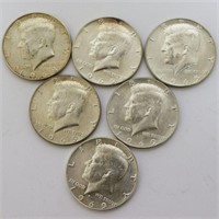 6x Silver (40%) Kennedy Half Dollars