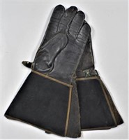 Antique Pair of Black Leather Gauntlet Gloves