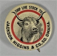 Jackson, Higgins So. Omaha Livestock Pinback