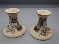 Pair of Ceramic Painted Candle Holders