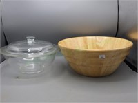 Pair of Wooden Salad Bowl & Pyrex Bowl