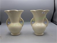 (2) Vintage Cream Double Handled Decorative Vases