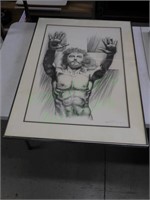 Signed, Framed Ozz Franca Black/White Jesus Print