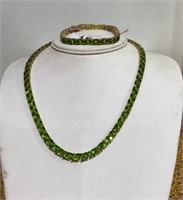 Vermeil Necklace & Bracelet w/ Green Stones