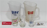 * 2 Miller Lite Advertising Pitchers, 3 Glasses &