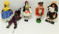 5 Souvenir Dolls - 1 Italian Marionette Wood Rod &