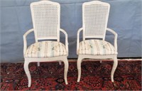 2 Pc. Arm Chairs Cane Back White