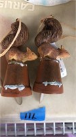 2 NEW Squirrel bell ornaments
