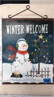 Metal Welcome sign with snowmen