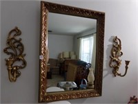 Wall Mirror, Sconces (3)