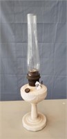 Vintage Glass Oil Lamp White w/ Clear Chimney