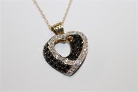 14k Chain w/ 10k Black & White Diamond Heart