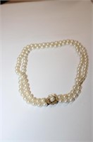 14k yellow gold Double Strand Pearl Necklace