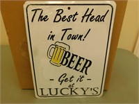 Best Beer In Town, Get It At Luckys Sign - 12 x 9
