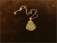 Jade Pendant Laughing Buddha Sterling Necklace
