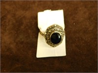 Vintage Sterling Marcasite Onyx 925 Ring