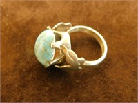 Vintage Turquoise Silver Taxco Ring - Size 8.5