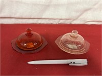 Mini red & pink glass butter dish