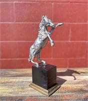 Aluminum rearing horse sculpture 15" tall with bas