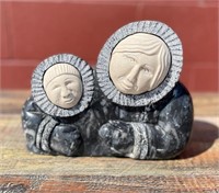 Soapstone carving of mother and child 8" tall x 9.