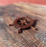 5.5" Wood ship's wheel & a hand carved bone pendan
