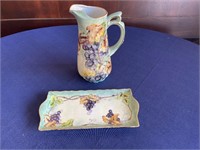 Vintage Hand Painted Pitcher & Plate
