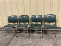 4 Maestro Green Chairs; Metal & Plastic