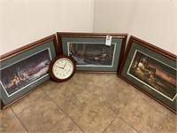 3 Framed Terry Redlin Homescape Prints & Clock