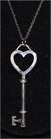 Sterling Heart Key Pendant With Sterling Chain