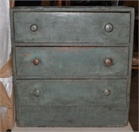 Primitive 19th C painted 3 drawer chest