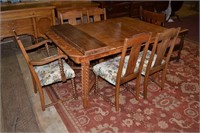 Oak extension DR table with 5 chairs, barley twiss